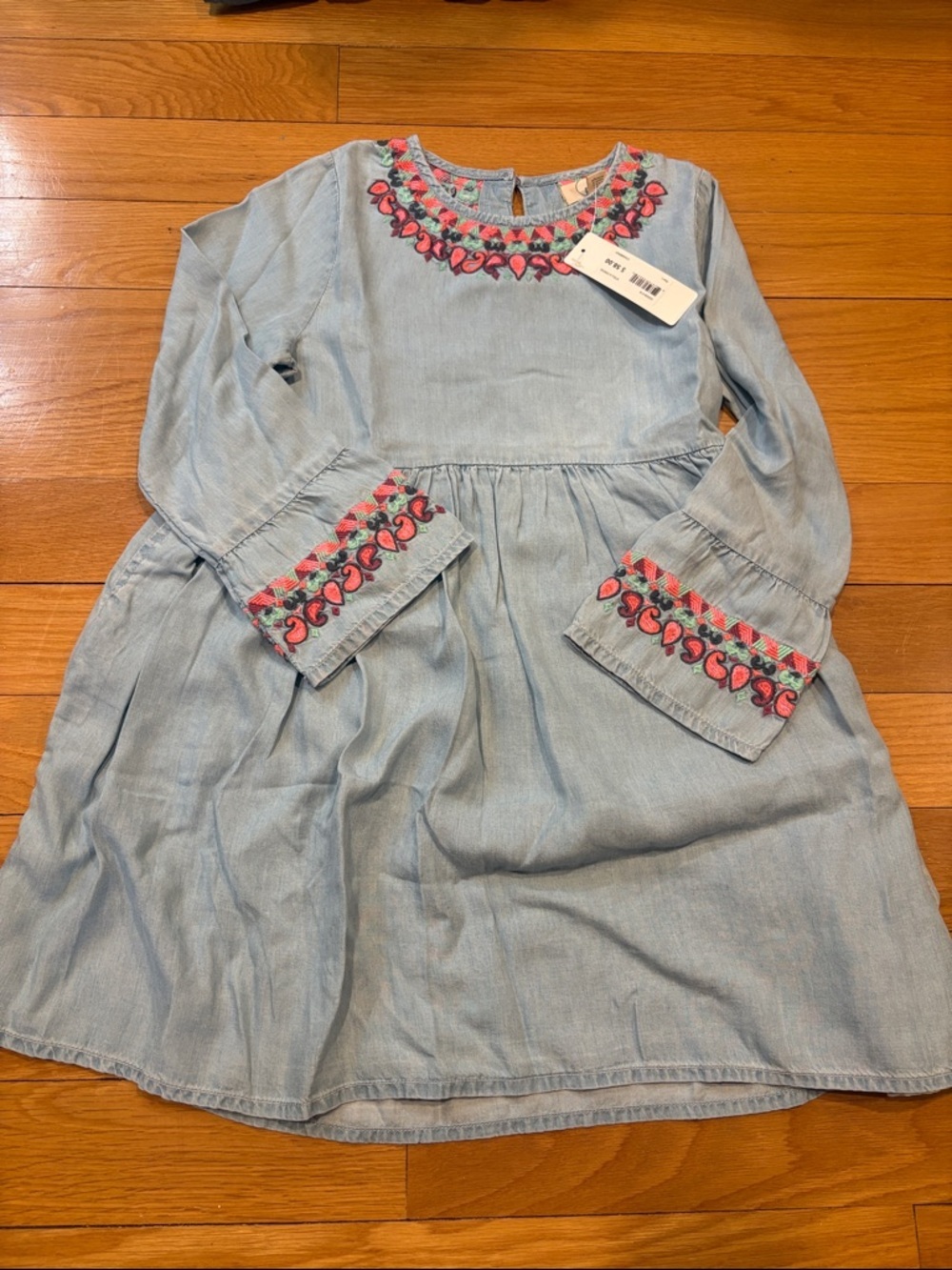 Peek Light Blue Girls' Dress with Pink Embroidered Trim